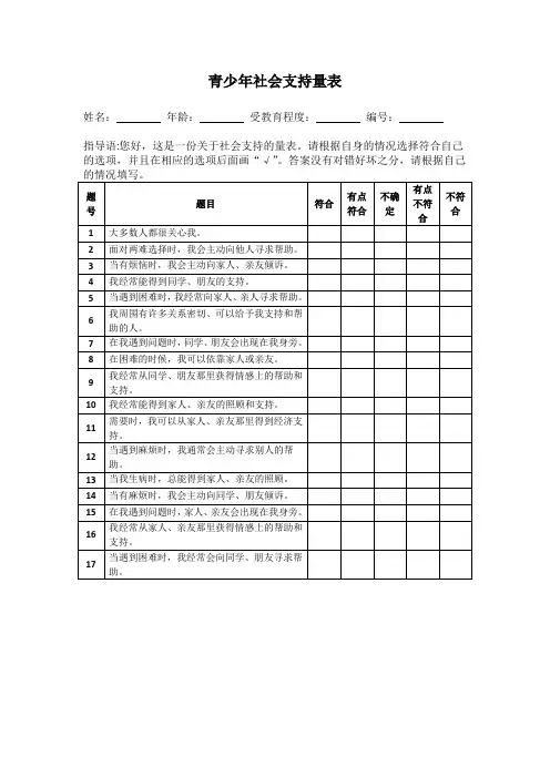青少年社会支持量表