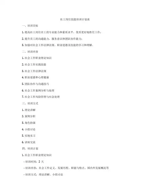 社工岗位技能培训计划表
