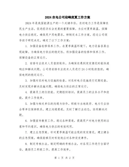 2024农电公司迎峰度夏工作方案