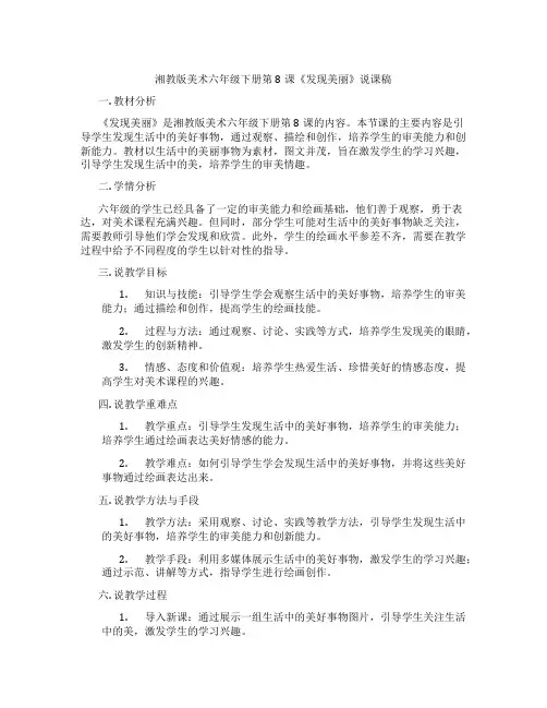 湘教版美术六年级下册第8课《发现美丽》说课稿