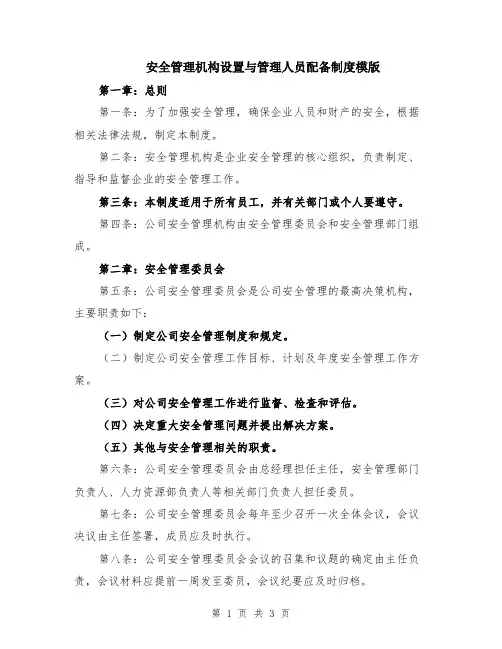 安全管理机构设置与管理人员配备制度模版