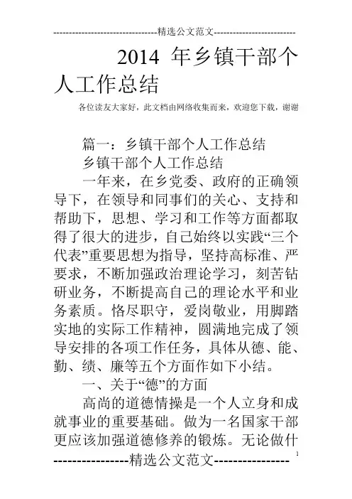 2014年乡镇干部个人工作总结