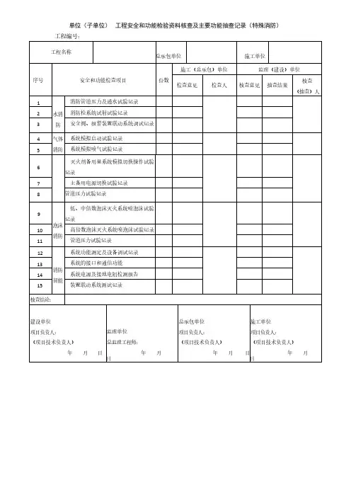 特殊消防工程安全和功能检验资料核查及主要功能抽查记录