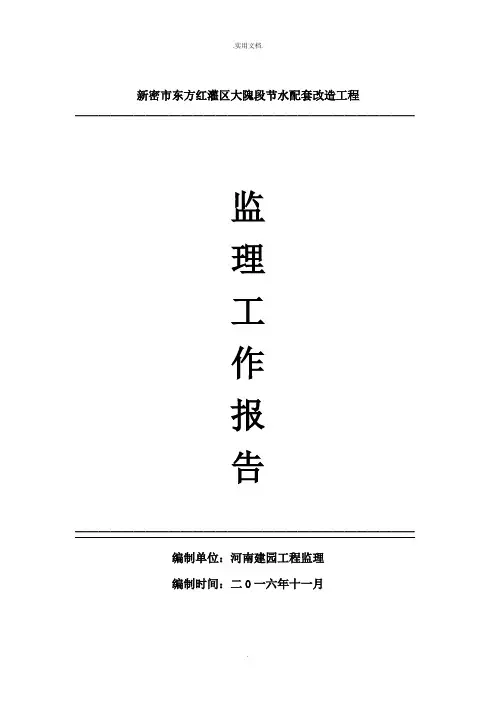水利工程监理工作报告