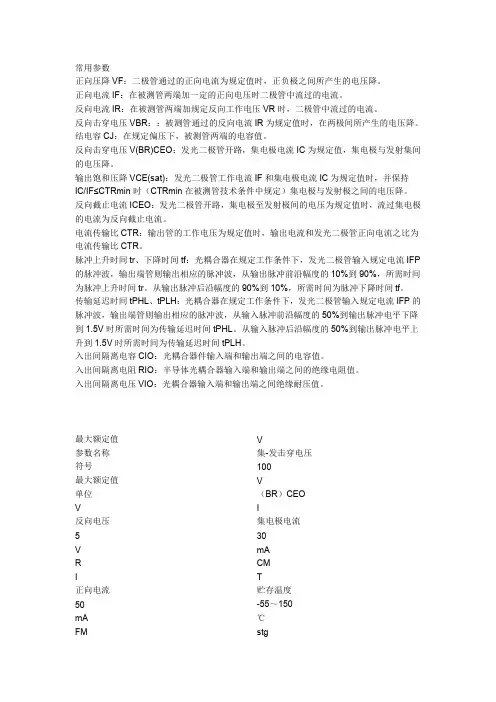 各种光电耦合器参数