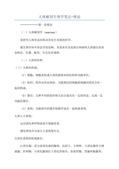 人体解剖生理学笔记-绪论