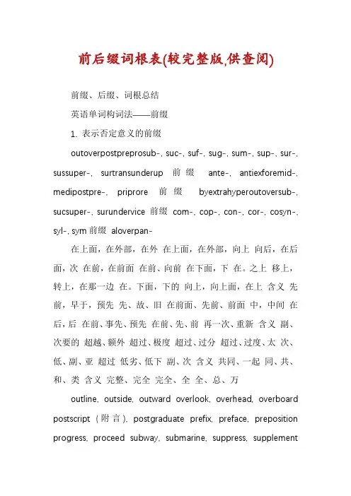 前后缀词根表(较完整版,供查阅)