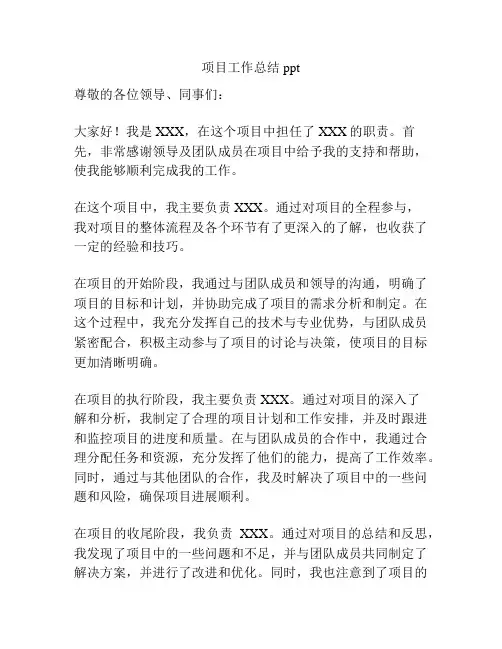 项目工作总结ppt