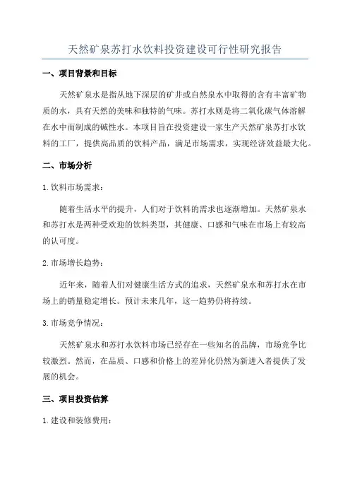 天然矿泉苏打水饮料投资建设可行性研究报告