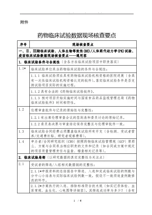 药物临床试验数据现场核查要点说明