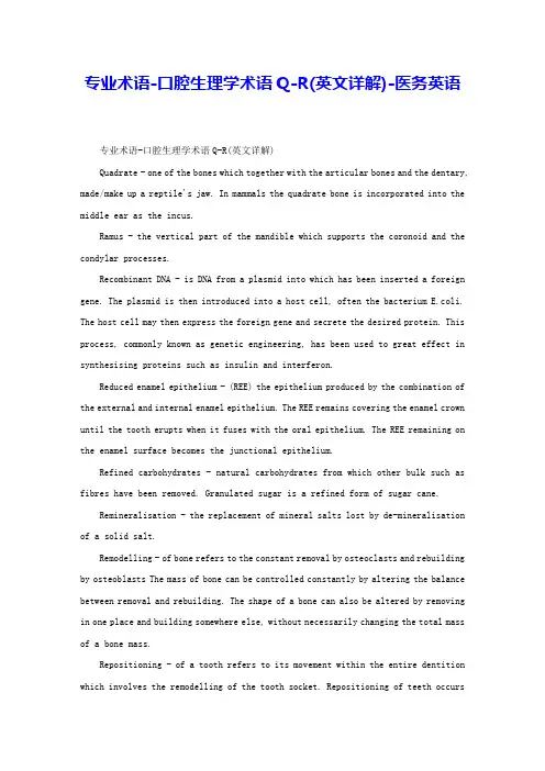 专业术语-口腔生理学术语Q-R(英文详解)-医务英语 