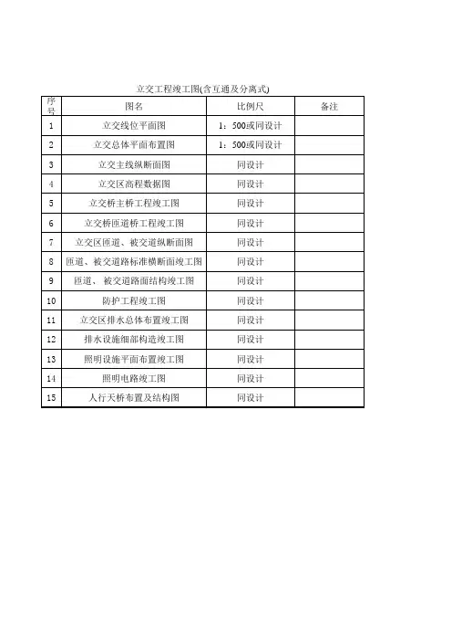 立交工程竣工图 含互通及分离式 表格 XLS格式 
