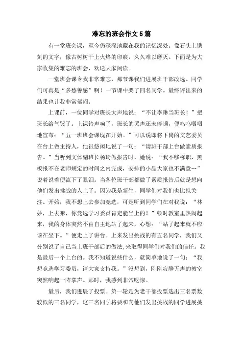 难忘的班会作文5篇