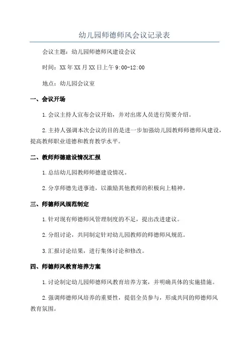 幼儿园师德师风会议记录表