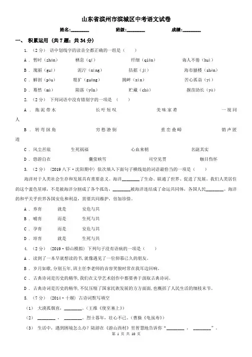 山东省滨州市滨城区中考语文试卷
