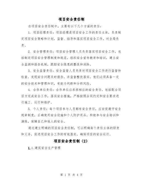 项目安全责任制(4篇)