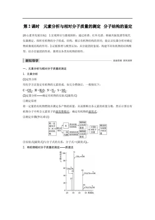 2020版化学人教版选修5学案：第一章 第四节 第2课时 元素分析与相对分子质量的测定 分子结构的鉴定 