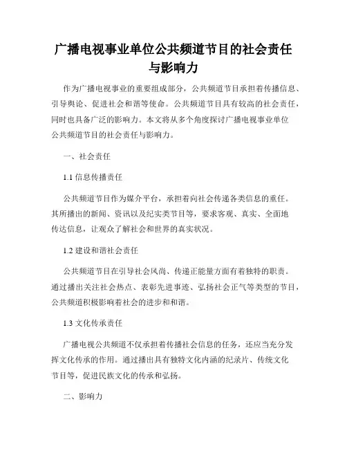 广播电视事业单位公共频道节目的社会责任与影响力