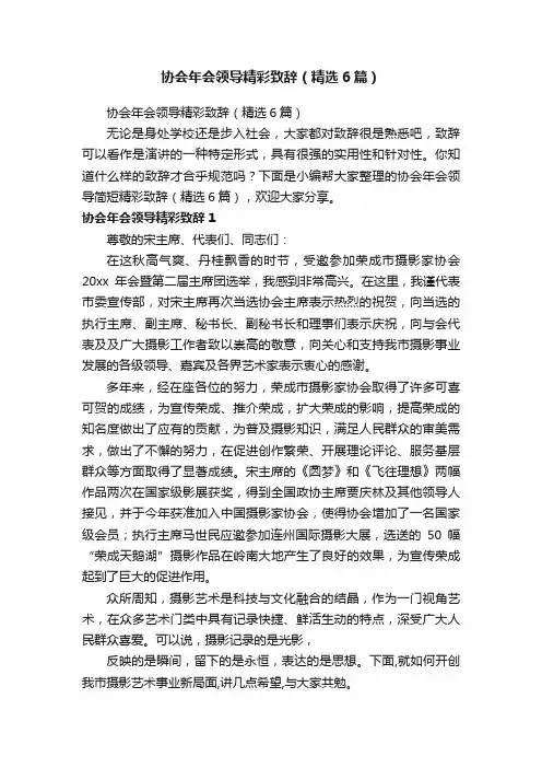 协会年会领导精彩致辞（精选6篇）