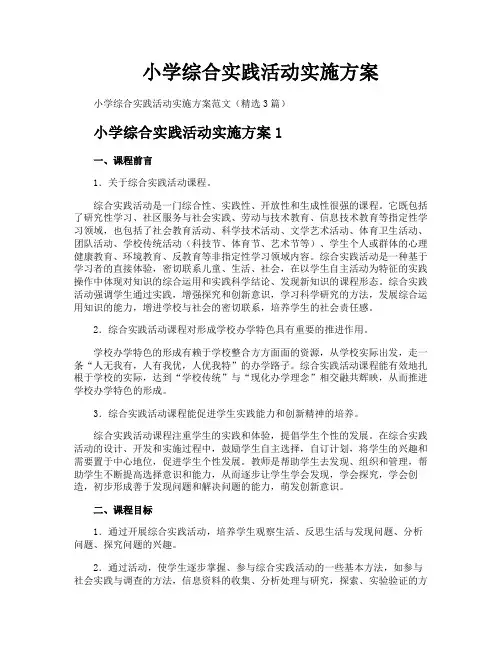 小学综合实践活动实施方案