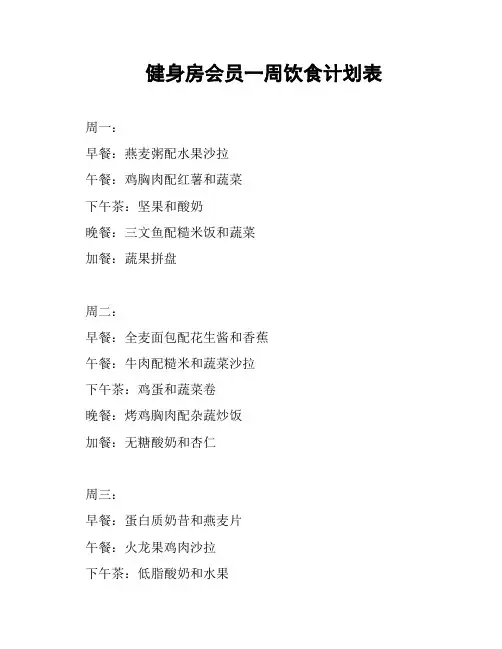 健身房会员一周饮食计划表