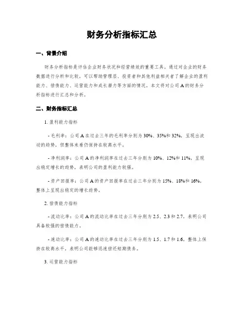 财务分析指标汇总