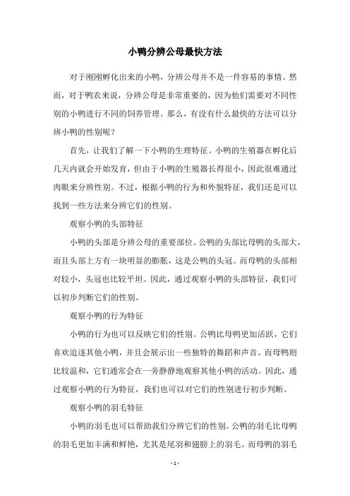 小鸭分辨公母最快方法