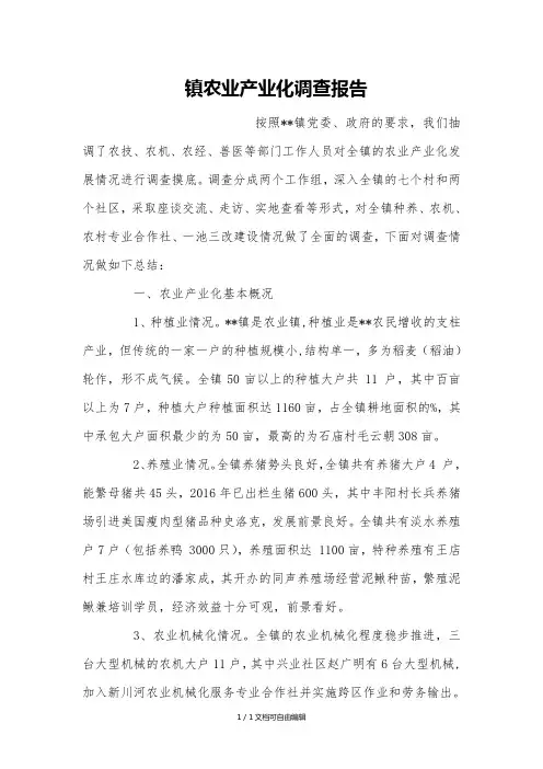 镇农业产业化调查报告
