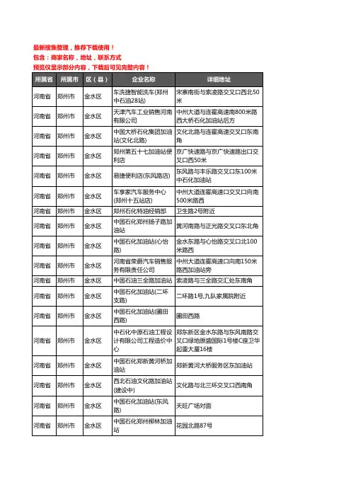 新版河南省郑州市金水区加油站服务企业公司商家户名录单联系方式地址大全107家