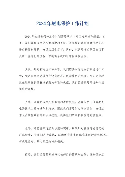 2024年继电保护工作计划