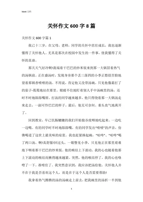 关怀作文600字8篇
