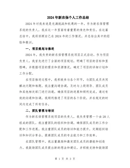 2024年新农保个人工作总结