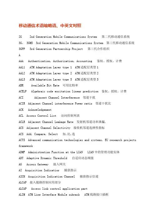 移动通信术语缩略语Word文档