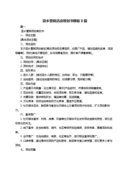 返乡营销活动策划书模板3篇