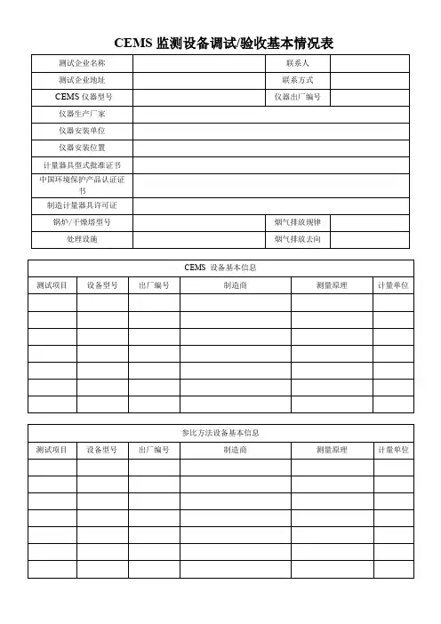 CEMS监测设备调试验收基本情况表
