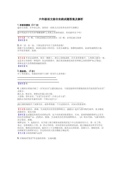 六年级语文综合实践试题答案及解析
