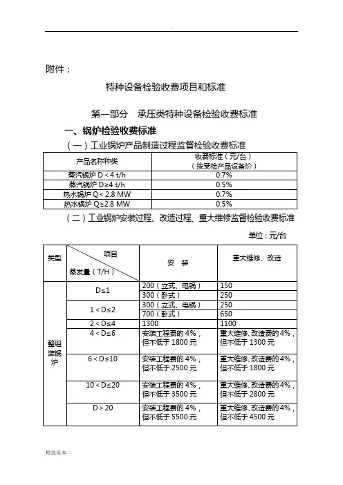 特种设备检验收费项目和标准