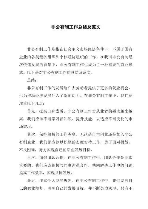 非公有制工作总结及范文