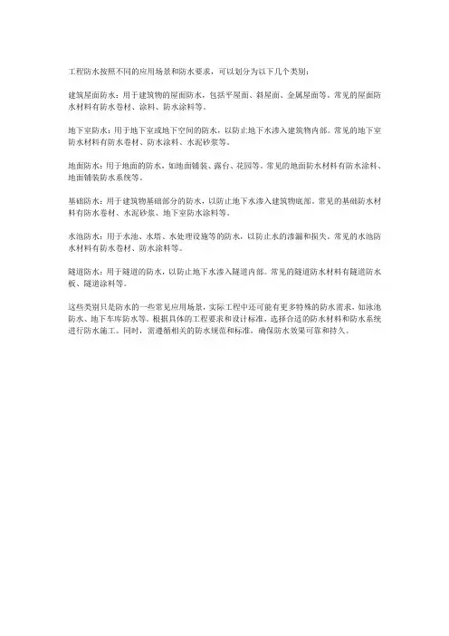 工程防水类别划分