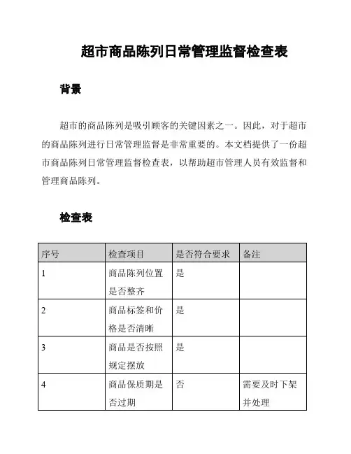 超市商品陈列日常管理监督检查表