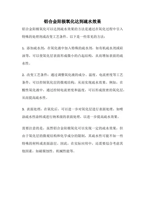 铝合金阳极氧化达到疏水效果