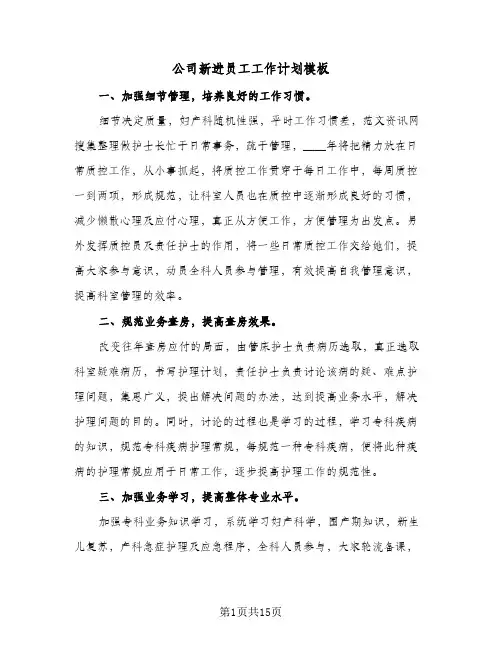 公司新进员工工作计划模板(4篇)