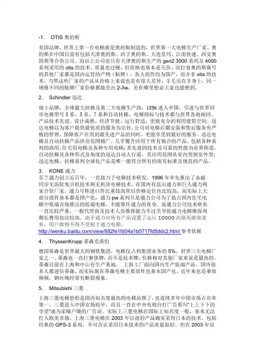 一线电梯品牌业内参考