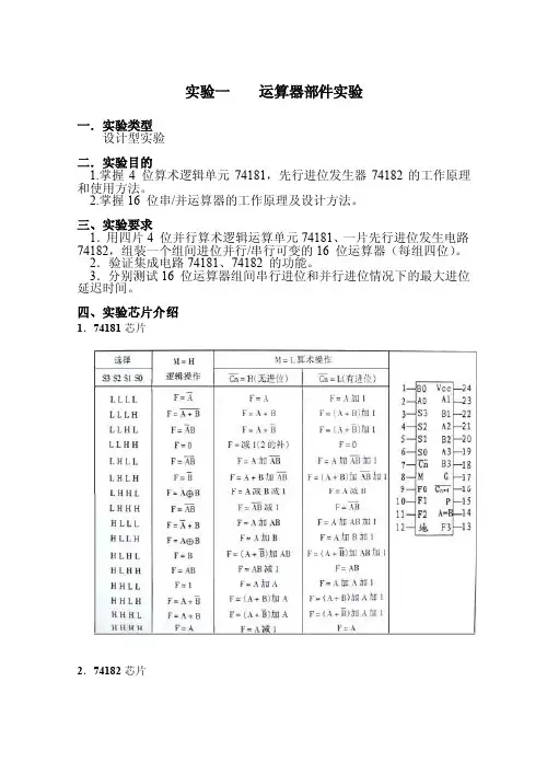实验一运算器部件实验1