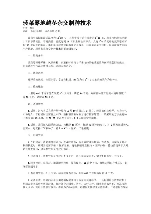 菠菜露地越冬杂交制种技术