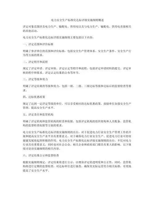 电力安全生产标准化达标评级实施细则概述