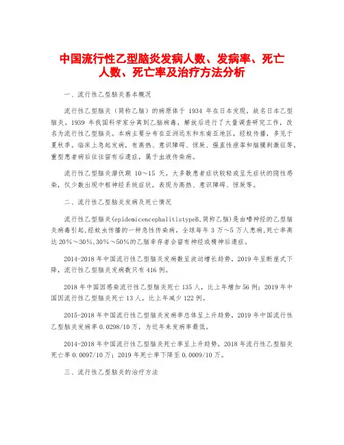 中国流行性乙型脑炎发病人数、发病率、死亡人数、死亡率及治疗方法分析
