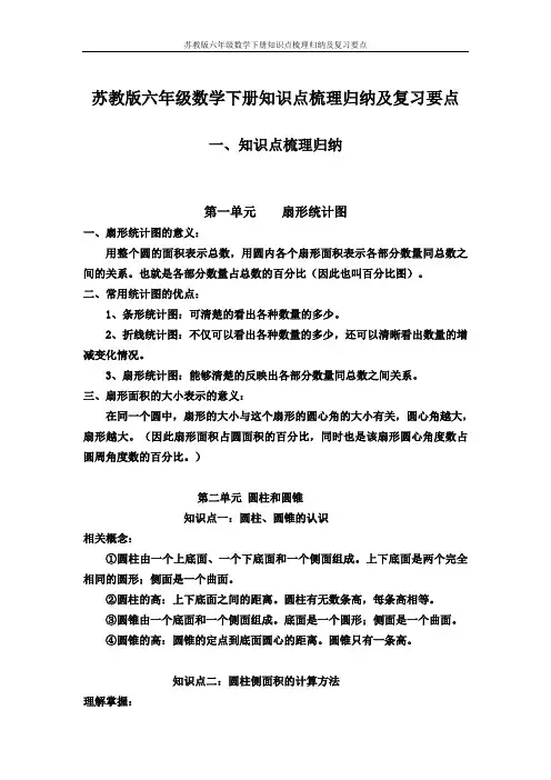 苏教版六年级数学下册知识点梳理归纳及复习要点