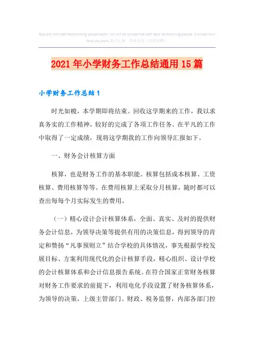 2021年小学财务工作总结通用15篇