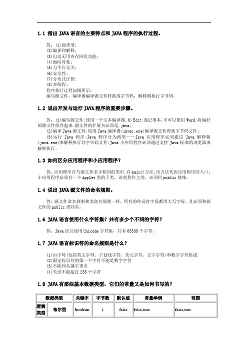《Java语言程序设计(一)》课后习题与答案全集